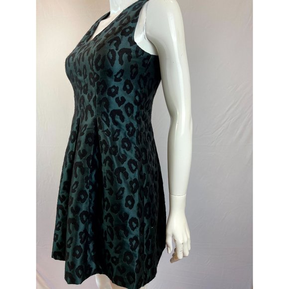 Ann Taylor Loft Women's Mini Dress Fit & Flare Leopard Print Black Green Size 0P - Picture 4 of 10